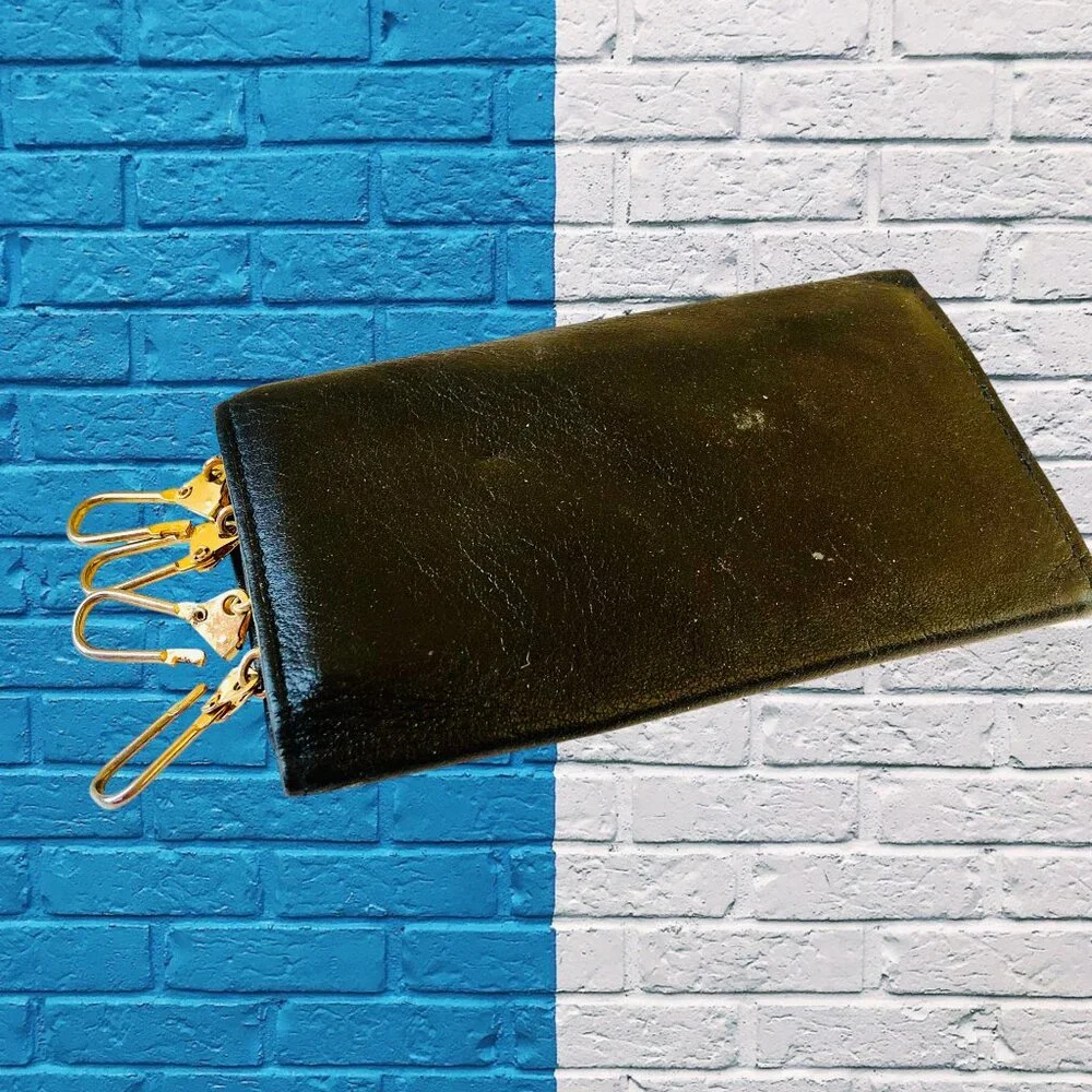 Valentino Rudy Italy Black Leather KEY COIN CARD Wallet Mens Tri-Fold